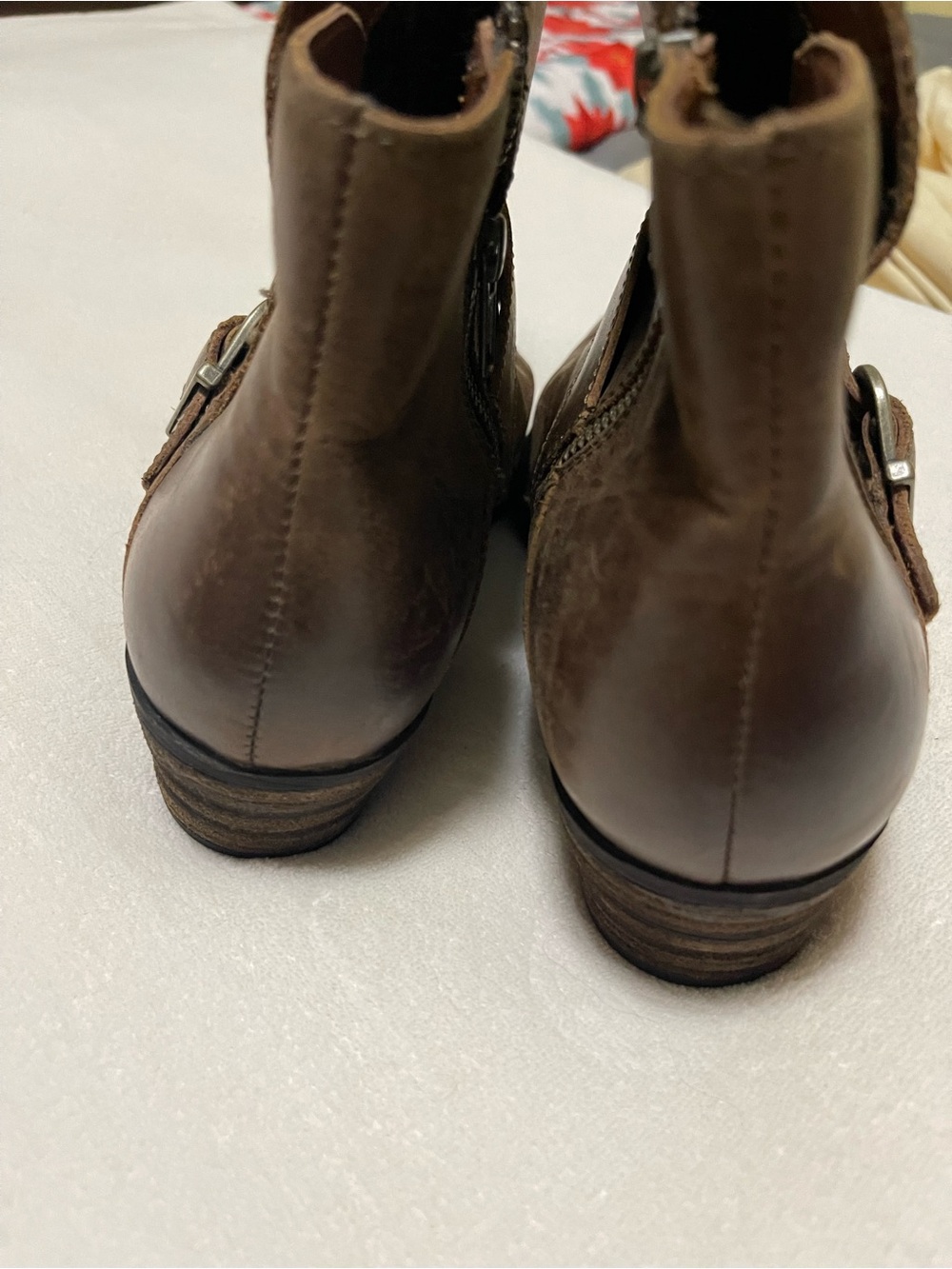 Born Brown Leather Ankle Booties with Side Zip and Buckle - Picture 3 of 9